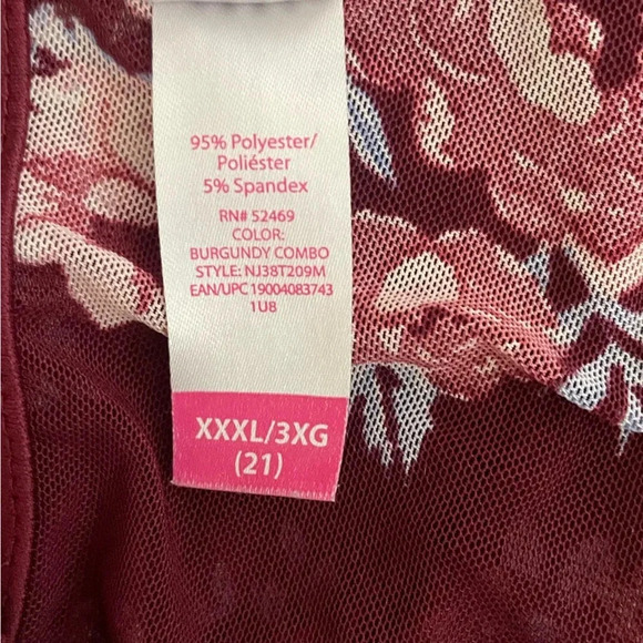 Burgundy Floral Print Mesh Blouse 3X (XXXL) Women’s Top- No Boundaries - Picture 4 of 9